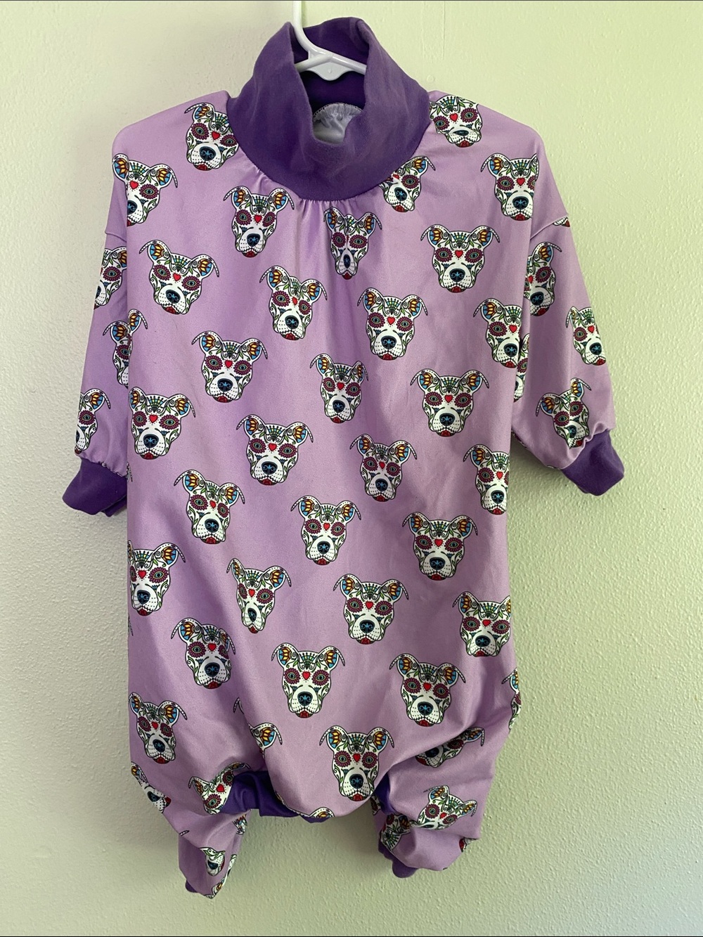 Dog clothing, Purple Sugar Skull Print Dog Pajamas- Size Medium